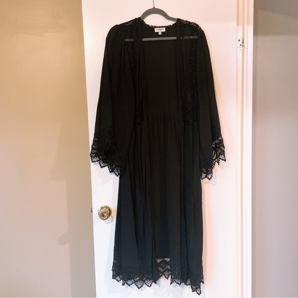 Umgee Black Lace Trim Cardigan